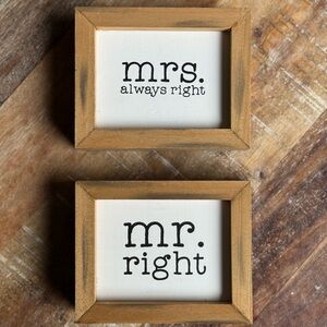 Wooden Matching Framed Mr. and Mrs. Right Signs Wedding Anniversary Home Decor